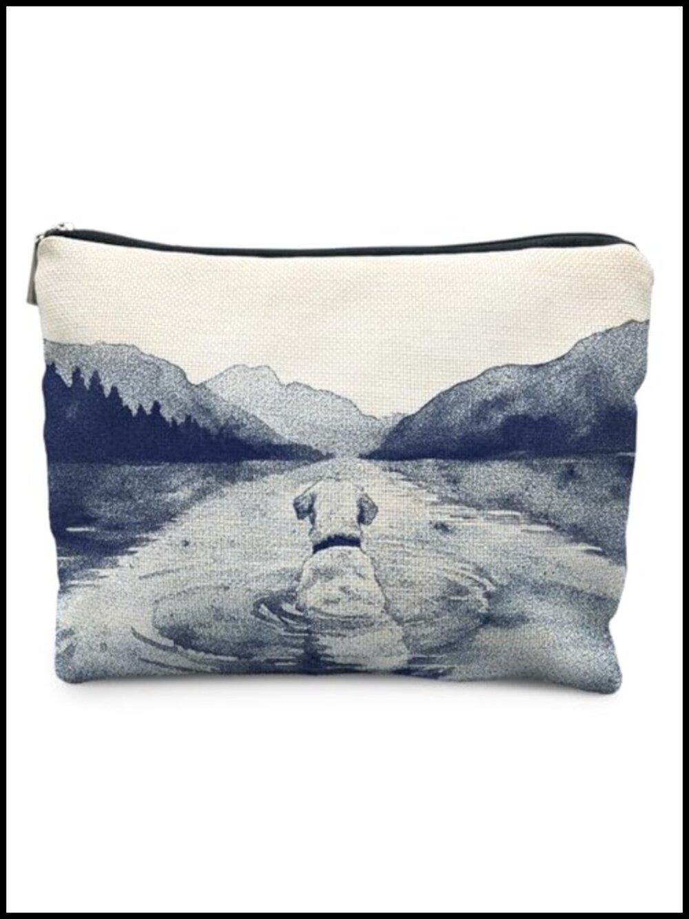 Funny Lake Dog Cosmetic Bag Linen Canvas Zipper Makeup Pouch Travel Organizer